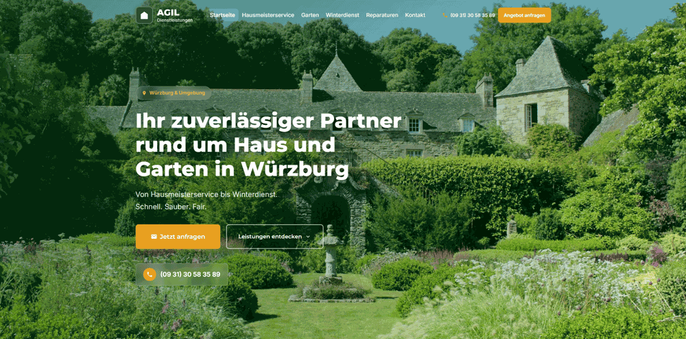 Website eines Haus- und Gartenservice aus Würzburg, erstellt von TopLocal Media
